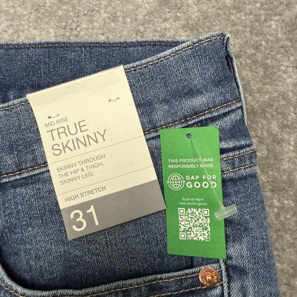 Gap Jeans Womens 12 31 Blue True Skinny Mid Rise High Stretch Denim Pants NWT - Picture 4 of 12